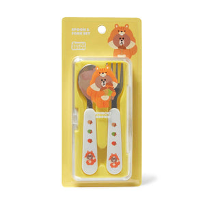 BROWN Children Utensil Fork Spoon Set